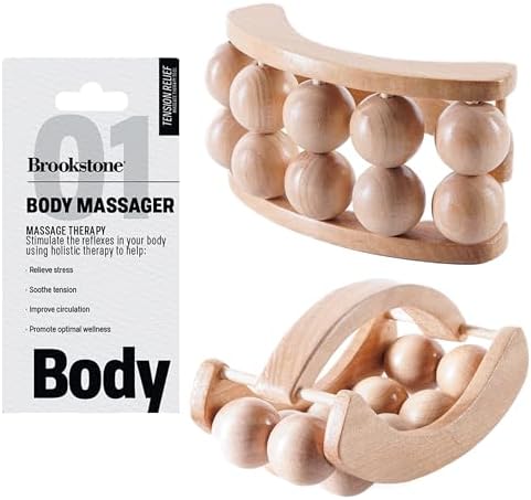 Brookstone Wood Massage Tools: Wooden Massage Roller for Stress Relief, Premium Wooden Massage Tools, Body Massager for Deep Tissue Therapy and Muscle Relaxation (Walnut) Brookstone