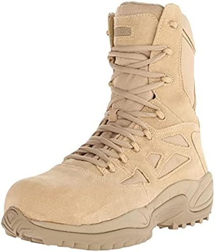 Reebok Work Men's Rb8895 Rapid Response Rb Soft Toe 8" Stealth Tactical Boot with Side Zipper Desert Tan Military Reebok