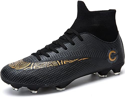 HHY Men's Soccer Shoes Football Cleats with Lace-Up High-Tops Non-Slip Spikes HHY