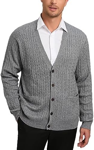 Мужской Кардиган Kallspin Wool Blend Cable Knit V Neck с Пуговицами и Карманами Kallspin