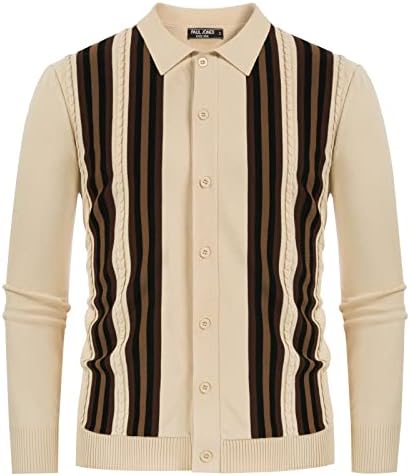 PJ PAUL JONES Mens Vintage Striped Knit Polo Shirt Long Sleeve Button Down Cardigan Sweater Pj Paul Jones