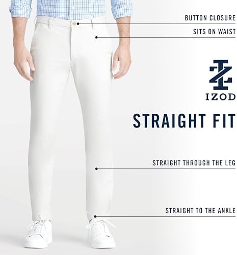 Мужские Повседневные брюки IZOD Performance Stretch Straight Fit Flat Front Chino Pant IZOD