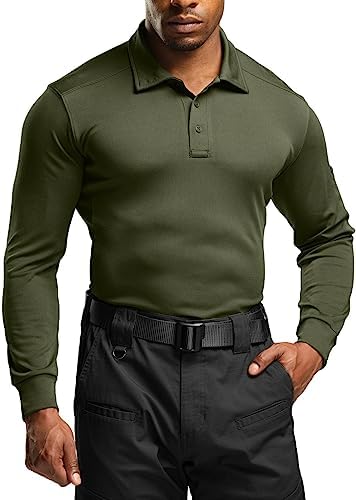 CQR Men's Polo Shirt, Long Sleeve Tactical Shirts, Outdoor UPF 50+ Pique Shirt, Dry Fit Lightweight Golf Shirts CQR