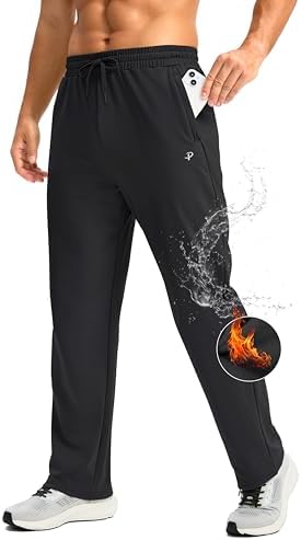 Pudolla Men's Fleece Lined Sweatpants with Zipper Pockets Winter Warm Water Resistant Athletic Pants for Workout Running Pudolla