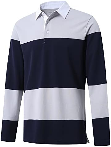 Men's Polo Shirts Long Sleeve Striped Dry Fit Casual Collared Pique Golf Polo Shirts for Men P Polaflon