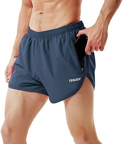 TENJOY Men's Running Shorts Gym Athletic Workout Shorts for Men 3 inch Sports Shorts with Zipper Pocket Tenjoy