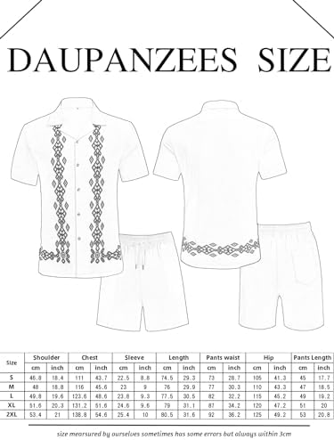 Daupanzees Men's 2 Pieces Shirt Sets Beach Guayabera Outfit Button Down Shirts and Shorts Casual Cuban Embroidered Sets Daupanzees