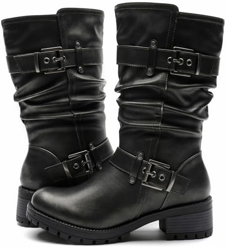 Женские Сапоги GLOBALWIN Mid Calf Dress Boots Biker Motorcycle Riding GLOBALWIN