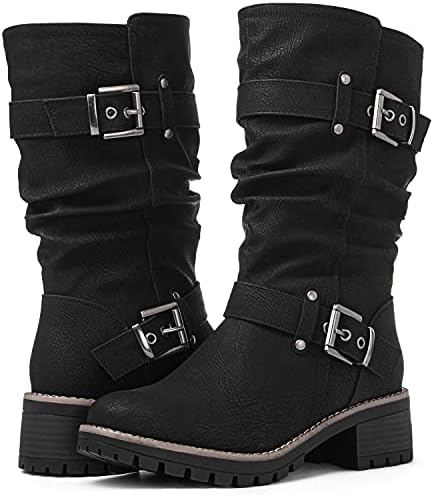 GLOBALWIN Women's Mid Calf Dress Boots Biker Motorcycle Riding Boots Women For Women Globalwin