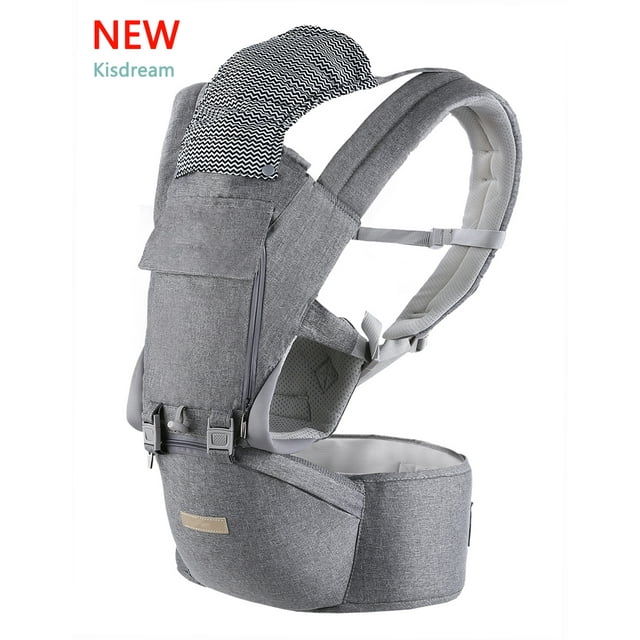 Kisdream Baby Carrier, 9-in-1 Carrier Newborn to Toddler, Wrap with Hip Seat Lumbar Support, Carriers for All Seasons ＆ Positions, Perfect Hiking Shopping Travelling, Grey, 1.95 Pound Kisdream