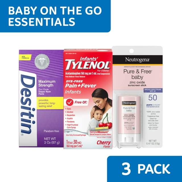 On-the-Go Baby Care Bundle, Travel Size Baby Essentials Kit with Sunscreen, 3 Items Desitin