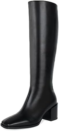 wetkiss Knee High Boots for Women GoGo Boots with Chunky Heel, Square Toe and Side Zipper Design Fashion Dress Boots Wetkiss