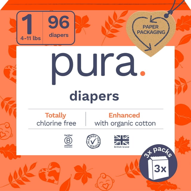 Pura Sensitive Soft Sustainable Baby Diapers Size 1, 96 Count (Choose Your Size and Count) Visit the Pura Store