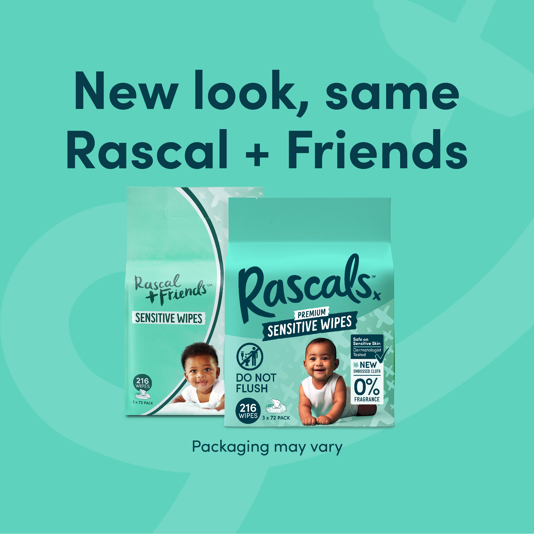 Rascals Sensitive Baby Wipes 648 Count Bag with 3 Inner Packs (Select for More Options) Rascals