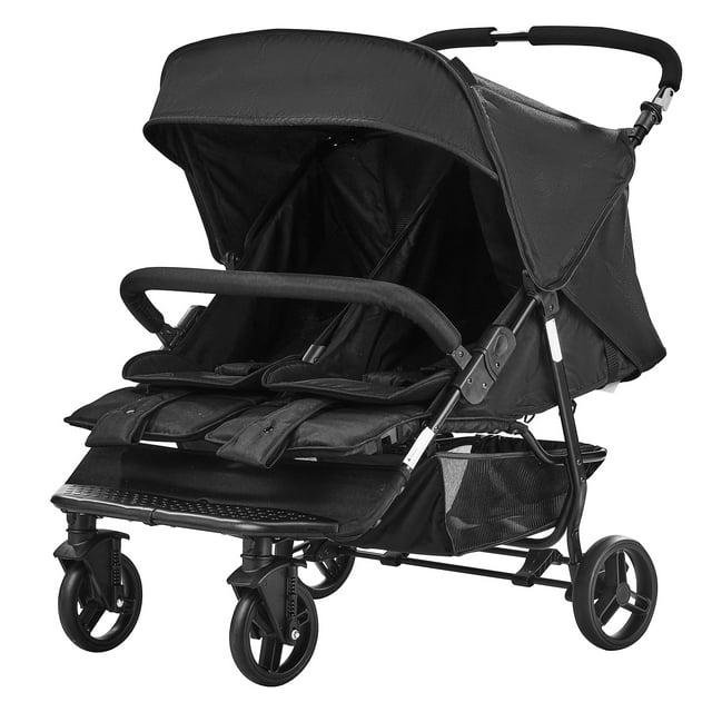 SKYSHALO Dual Stroller, Foldable Double Stroller, Lightweight Twin Stroller with Side-by-Side Seats, 5-Point Harness and Ample Storage Basket for Infants & Toddlers, Black SKYSHALO