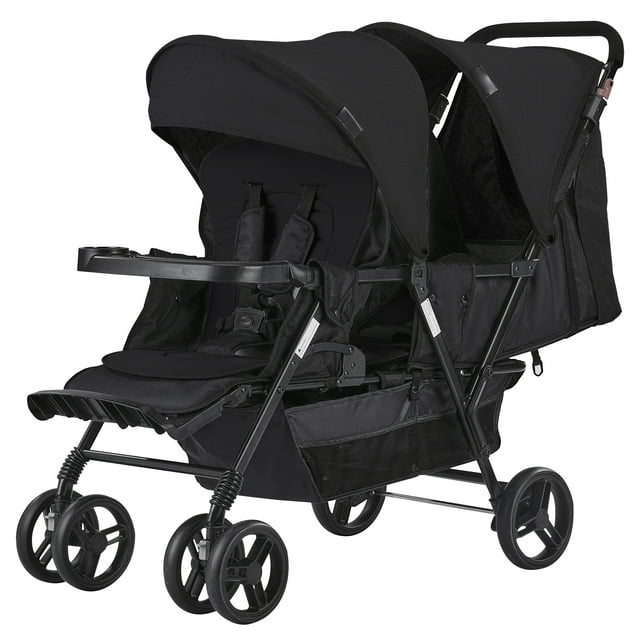 SKYSHALO Dual Stroller, Foldable Double Stroller, Lightweight Twin Stroller with Front Back Seats, 5-Point Harness and Ample Storage Basket for Infants & Toddlers, Black SKYSHALO