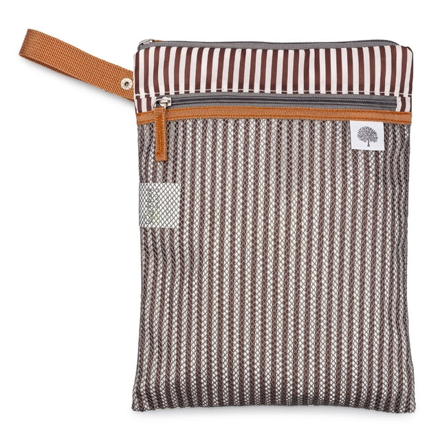 Parker Baby Wet Dry Bag - Waterproof Diaper Bag Accessory for Dirty Clothes/Diapers - Brown & White Stripes Parker Baby