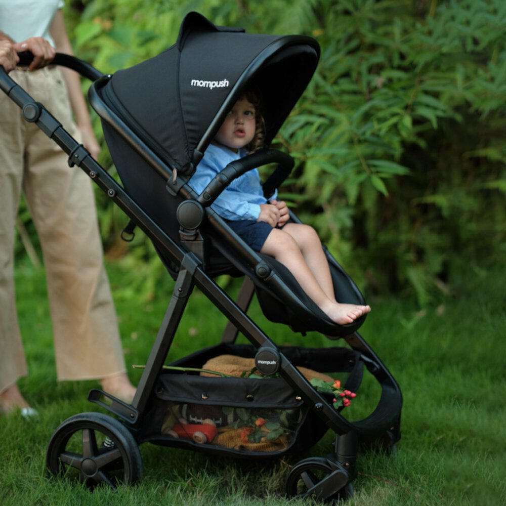 Mompush Meteor2, 2-in-1 Baby Stroller with Bassinet Mode, Adjustable Handle and Footrest, Navy, 23.2LB, Unisex Mompush