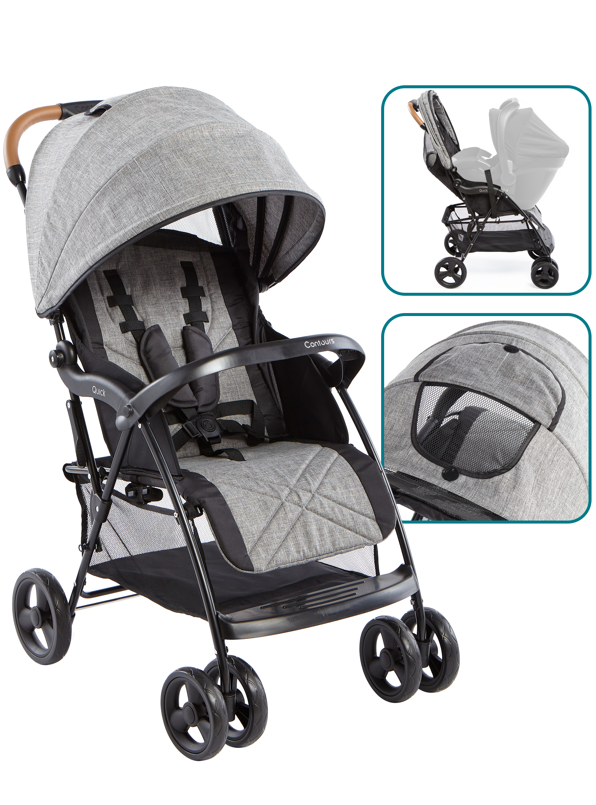 Contours Quick® Lightweight Travel Stroller, Compact Newborn Stroller, Gray Contours