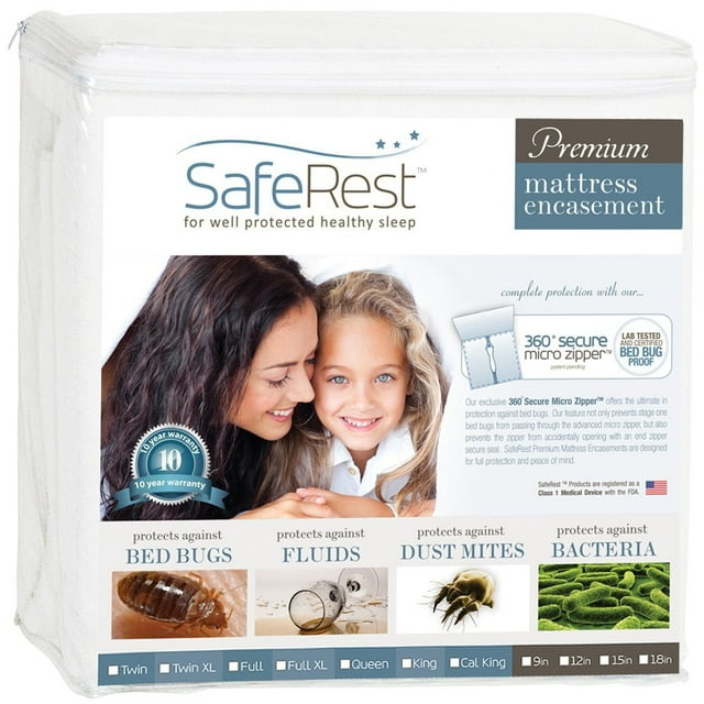 SafeRest Premium Mattress Encasement, 100% Waterproof, Bed Bug Proof, Hypoallergenic, 360 Secure Micro Zipper, Twin SafeRest