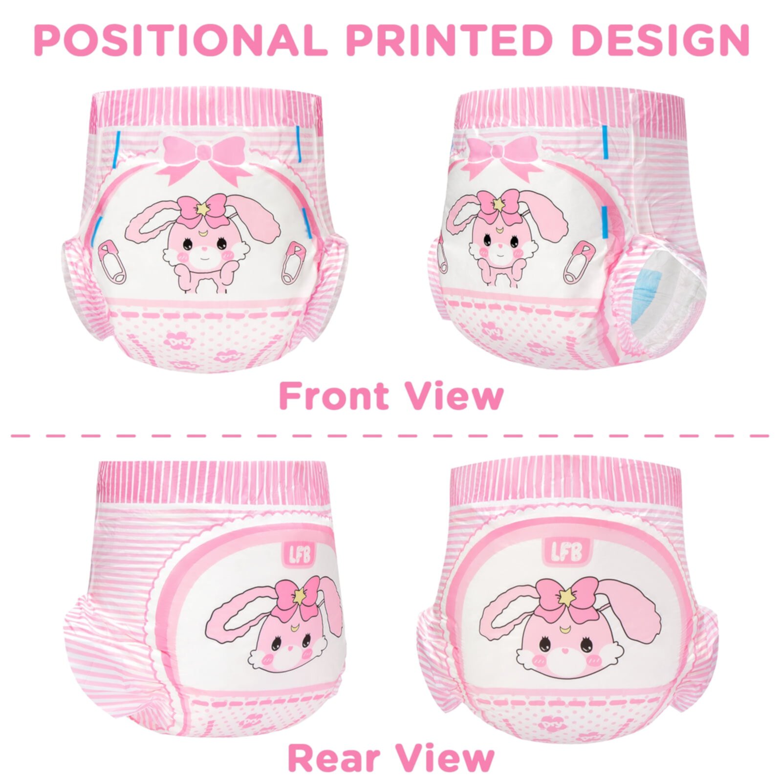 Littleforbig Adult Printed Diaper 2 Pieces Sample Pack - Baby Usagi (X-Large 48"-56") Littleforbig