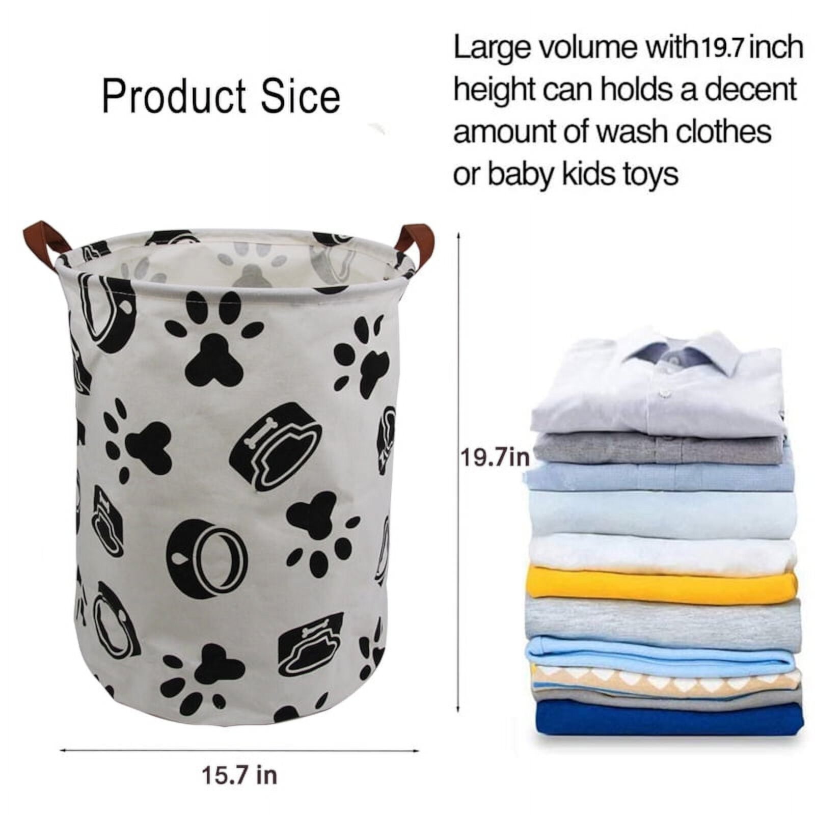 Folding Laundry Basket, 19.7"H x 15.7"D Collapsible Waterproof Fabric Laundry Hamper with Durable Handle, Foldable Clothes Bag, Washing Bin,Clothes Organizer ( Yellow cactus ) Auchen