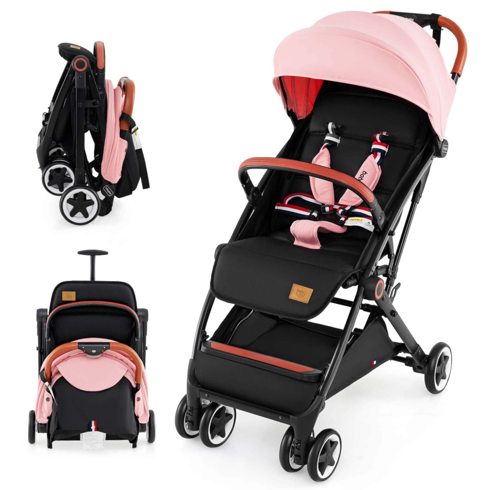 Babyjoy Lightweight Baby Stroller Aluminium Frame with Net for Travel Pink Costway