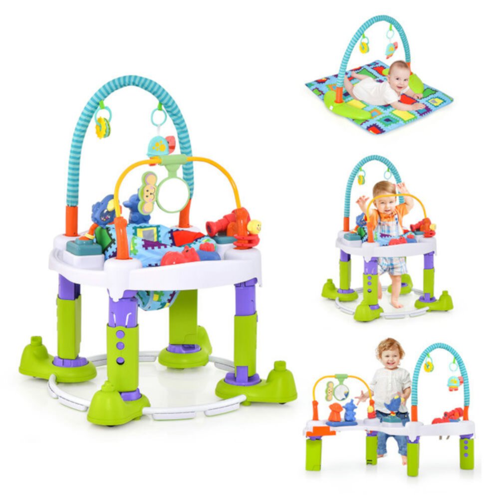 Resenkos Centro de Actividades para Bebés 4 en 1 con 3 Alturas Ajustables, Color Verde, Columpio para Bebés de 0 a 12 Meses Resenkos