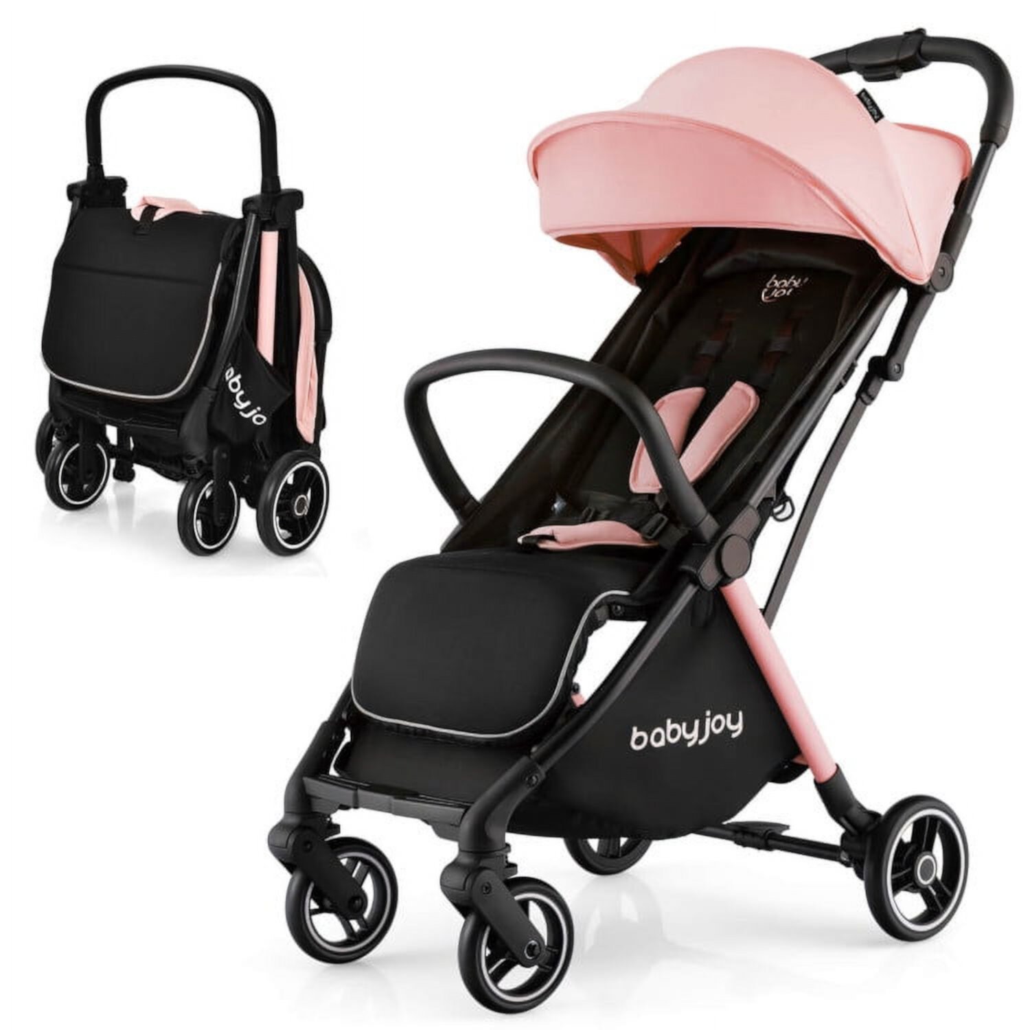 Spaco One-Hand Folding Portable Lightweight Baby Stroller with Aluminum Frame-Pink, Compact Stroller for Infant & Toddler SPACO