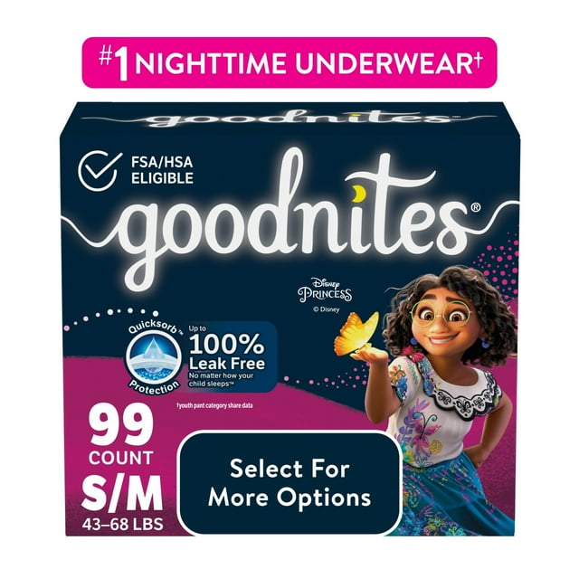 Goodnites Bedwetting Underwear for Girls, S/M (43-68 lbs), 99 Ct (Select for More) GoodNites