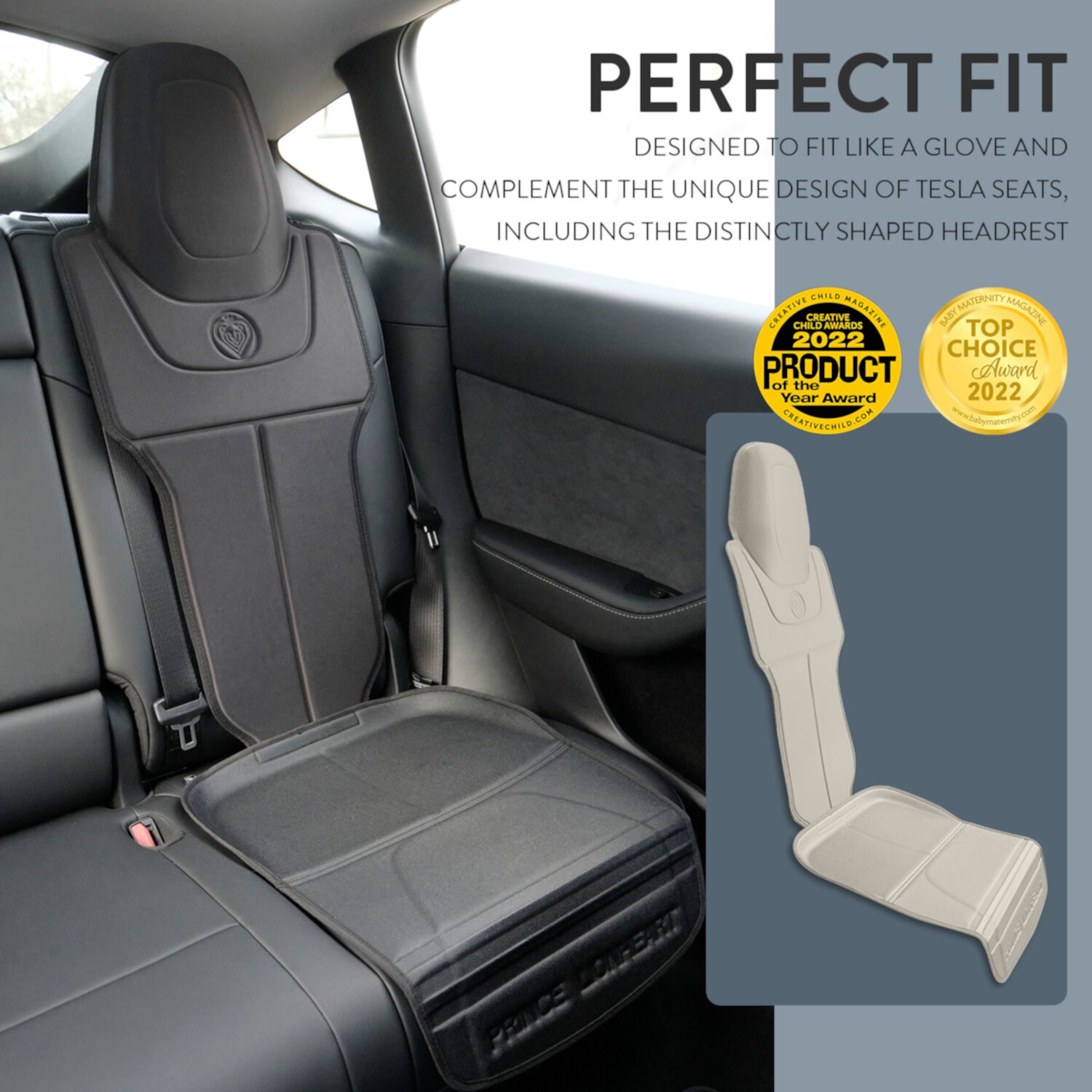 Prince Lionheart Car Seat Protector, 2Satge Seatsaver Designed to Fit Tesla Models S 3 X&Y, Black Prince Lionheart