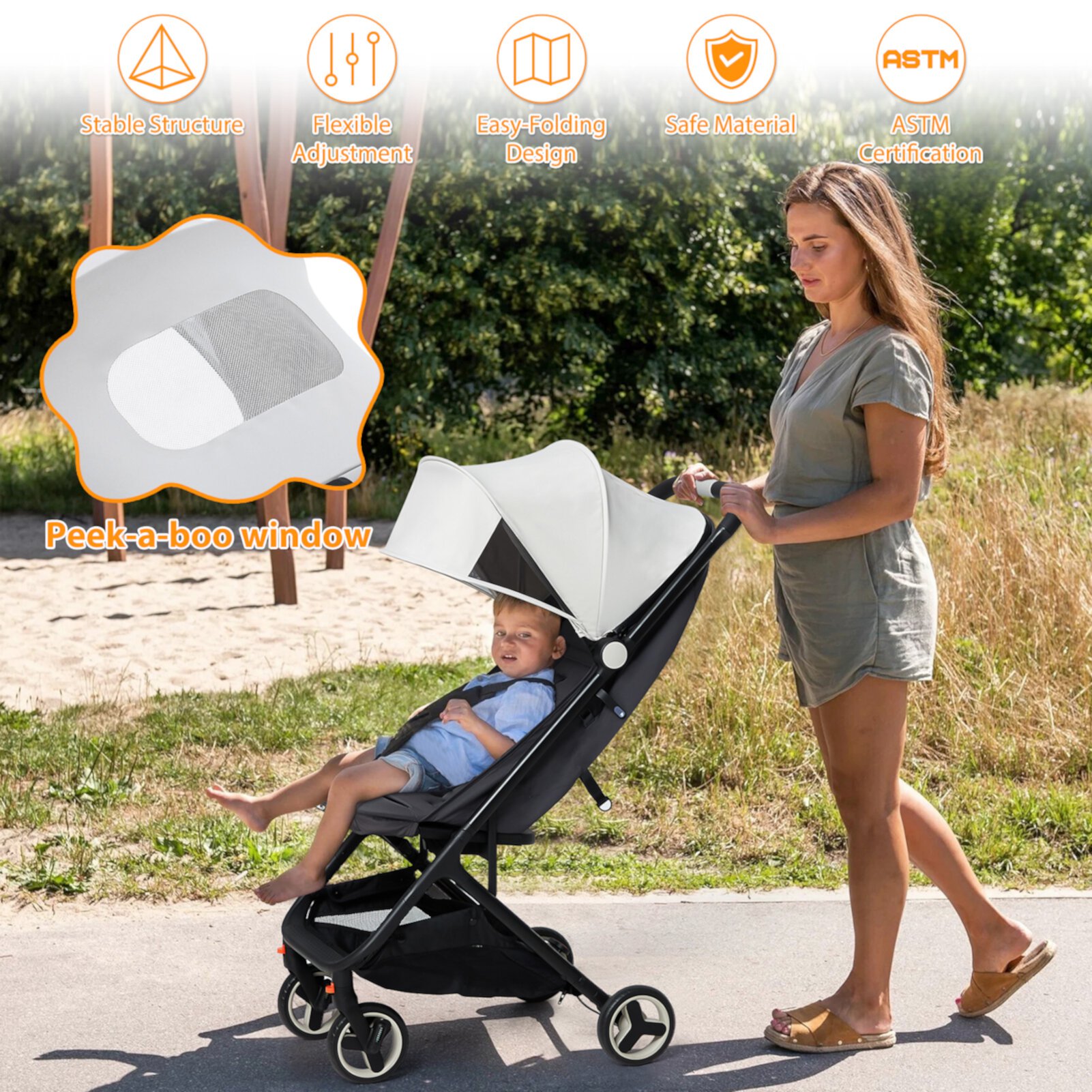 Shininglove Folding Stroller, Lightweight Baby Tricycle with One-Step Brake, Universal Wheels & Sunshade Suitable for Toddler up to 33lbs ShiningLove