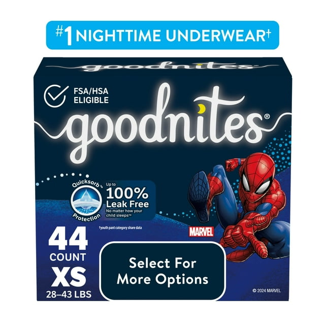 Goodnites Bedwetting Underwear for Boys, XS (28-43 lbs), 44 Ct (Select for More) GoodNites