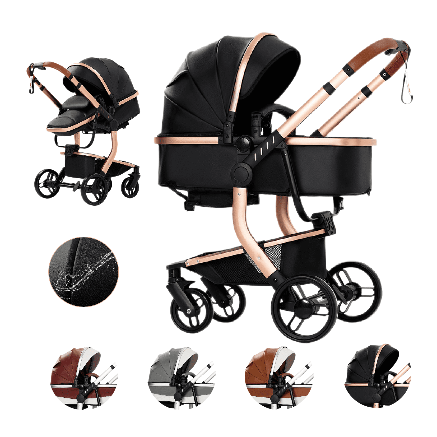 Luxury Premium Leather Baby Stroller Travel Systems with Cup Holder for Newborns and Toddlers,Aviation Aluminium Magic ZC