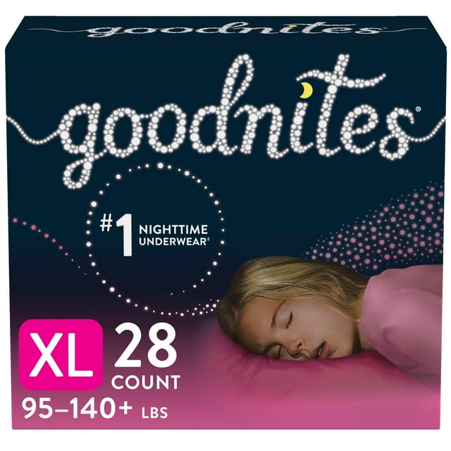 Goodnites Girls' Nighttime Bedwetting Underwear, XL (95-140 lb (Фунты).), 28 Ct GoodNites