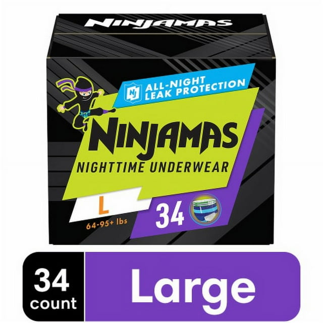 2X - Ninjamas Nighttime Bedwetting Underwear Boys Large (64-95+ lbs) Pampers