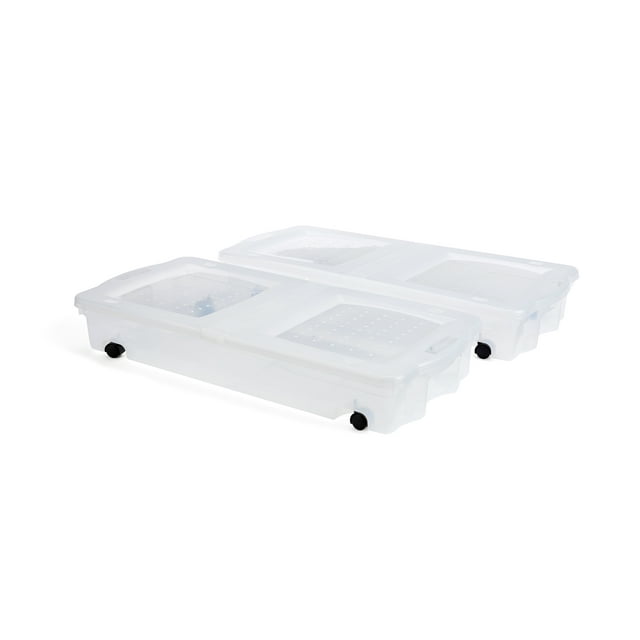 Rubbermaid 68 Qt Under the Bed Wheeled Storage Container w/ Lid, Clear 2 Pack Rubbermaid