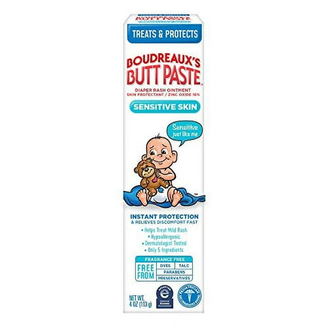 Boudreaux's Butt Paste for Sensitive Skin Diaper Rash Cream, Ointment for Baby, 4 oz Tube Boudreaux's Butt Paste