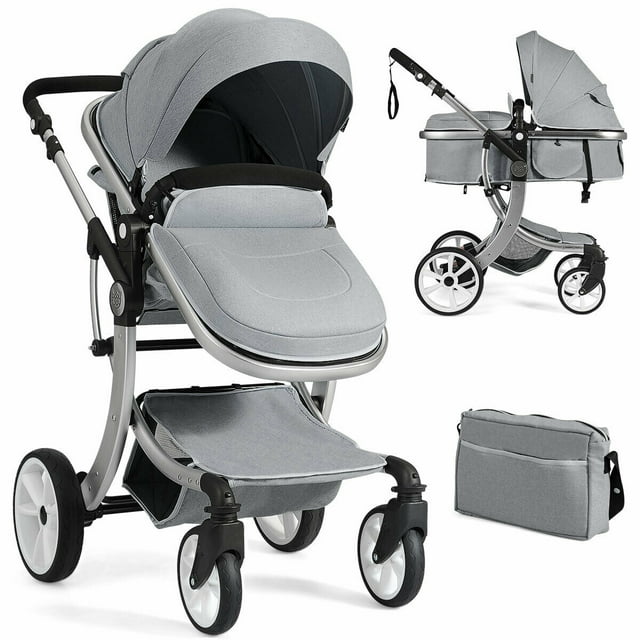 Costway Folding Aluminum Infant Bassinet Reversible Baby Stroller W/ Diaper Bag Grey Visit the Costway Store