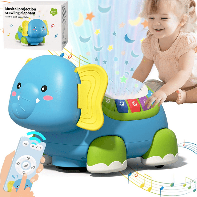 Crawling Baby Toys,Infant Tummy Time Toys 6 to 12 Months with Star Projector Music and Light, Elephant Interactive Sensory Toy for Baby 3 4 5 6 7 8 9 10 12-18 Months Boy Girl Toddler Gift Age 1-3 NDTOYS