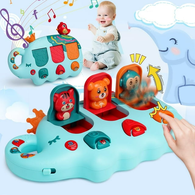 Fullware Montessori Toy Baby from 3 6 8 9 18 Months, Animal Pop Up Toy Motor Skills Toy from 1 2 3 Years, Musical Instruments for Children Music Musical Toy, Gifts for Girls and Boys Opard