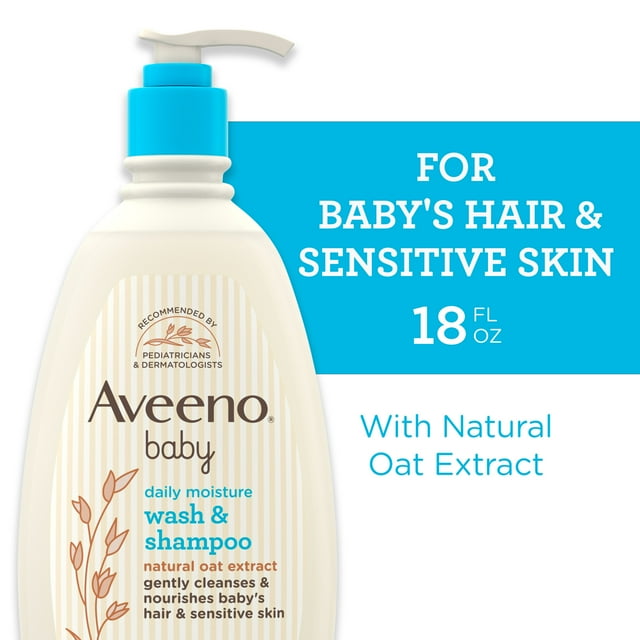 Aveeno Baby Daily Moisture Bath Body Wash & Shampoo, Liquid Soap, Oat Extract, 18 fl oz Aveeno