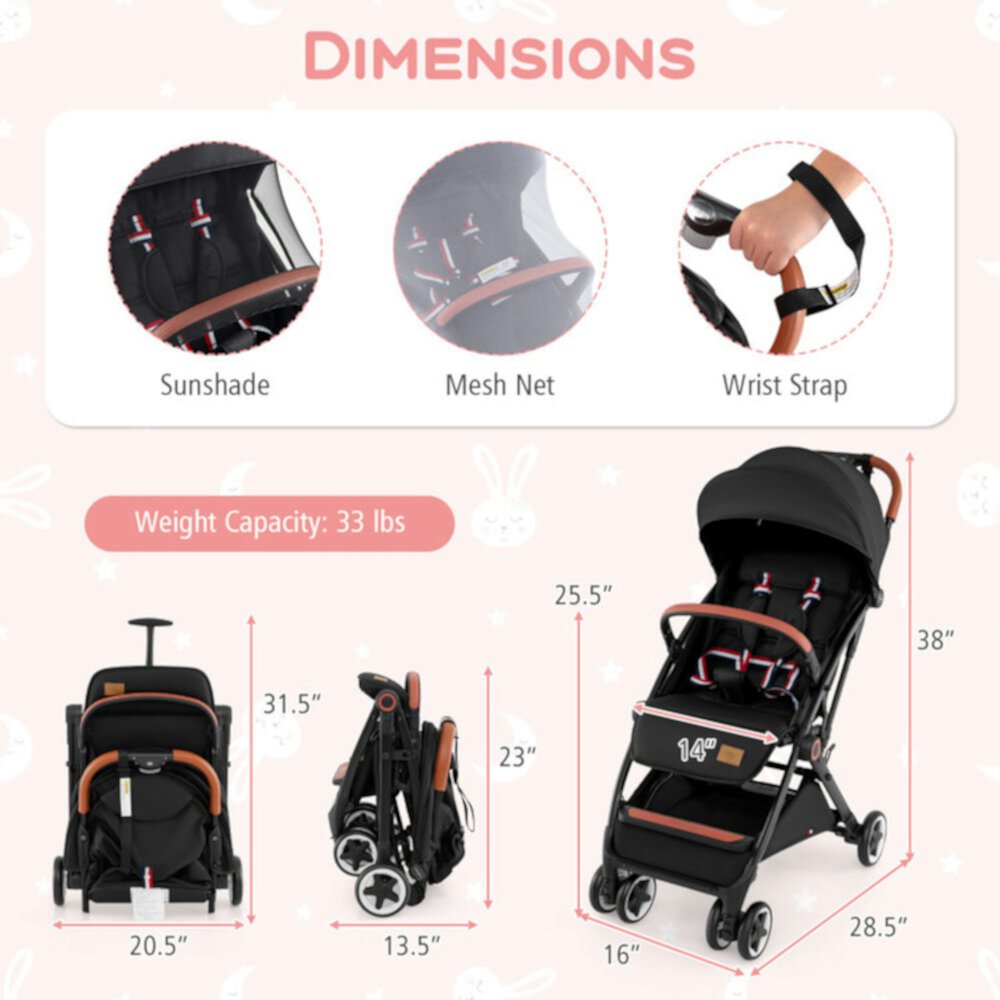 Kepooman Baby Strollers,Lightweight Aluminium Frame Baby Stroller with Net-Black Kepooman