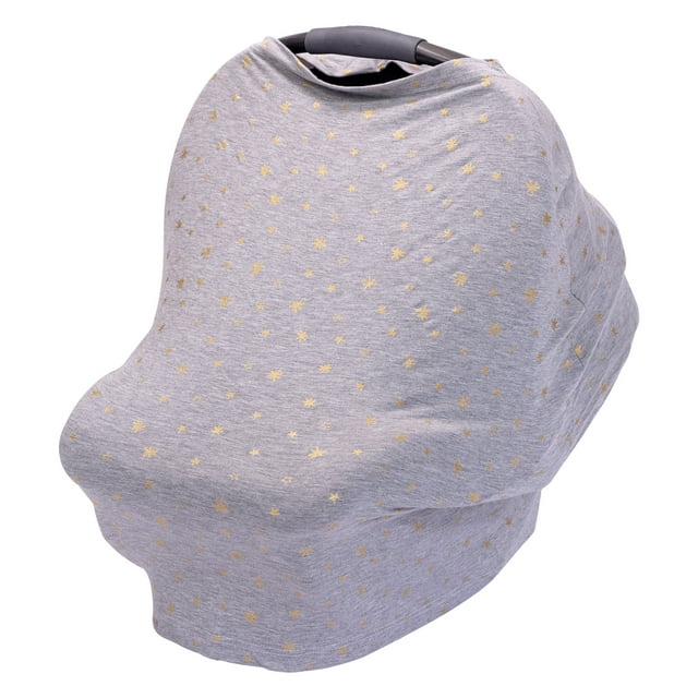 J.L. Childress 4-in-1 Cover, Stretchy Car Seat Canopy, Unisex Breastfeeding Cover, Grey & Gold Stars J.L. Childress