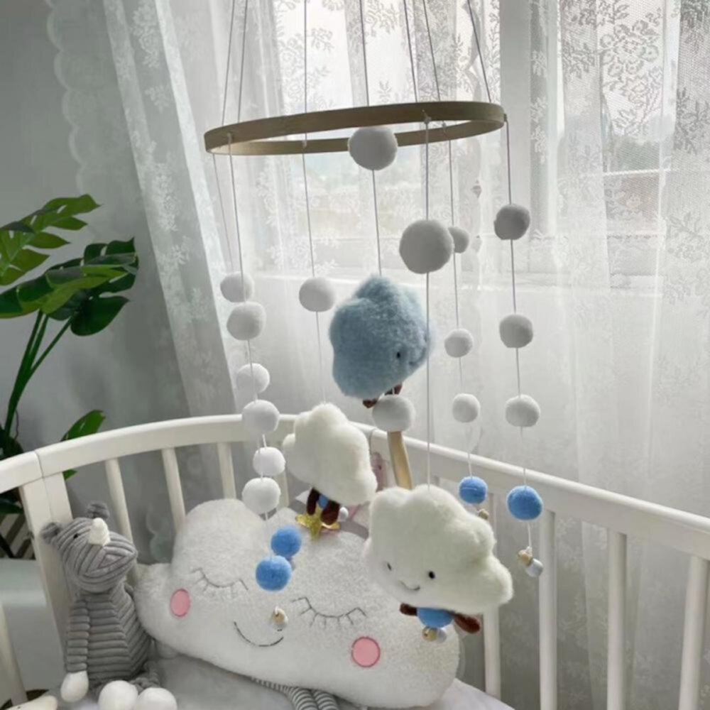 Baby Crib Mobile Wooden Wind Chime Bed Bell,Nursery Mobile Crib Bed Bell Baby Bedroom Ceiling Clouds Wind Chime Hanging Decor Color Profit Kids