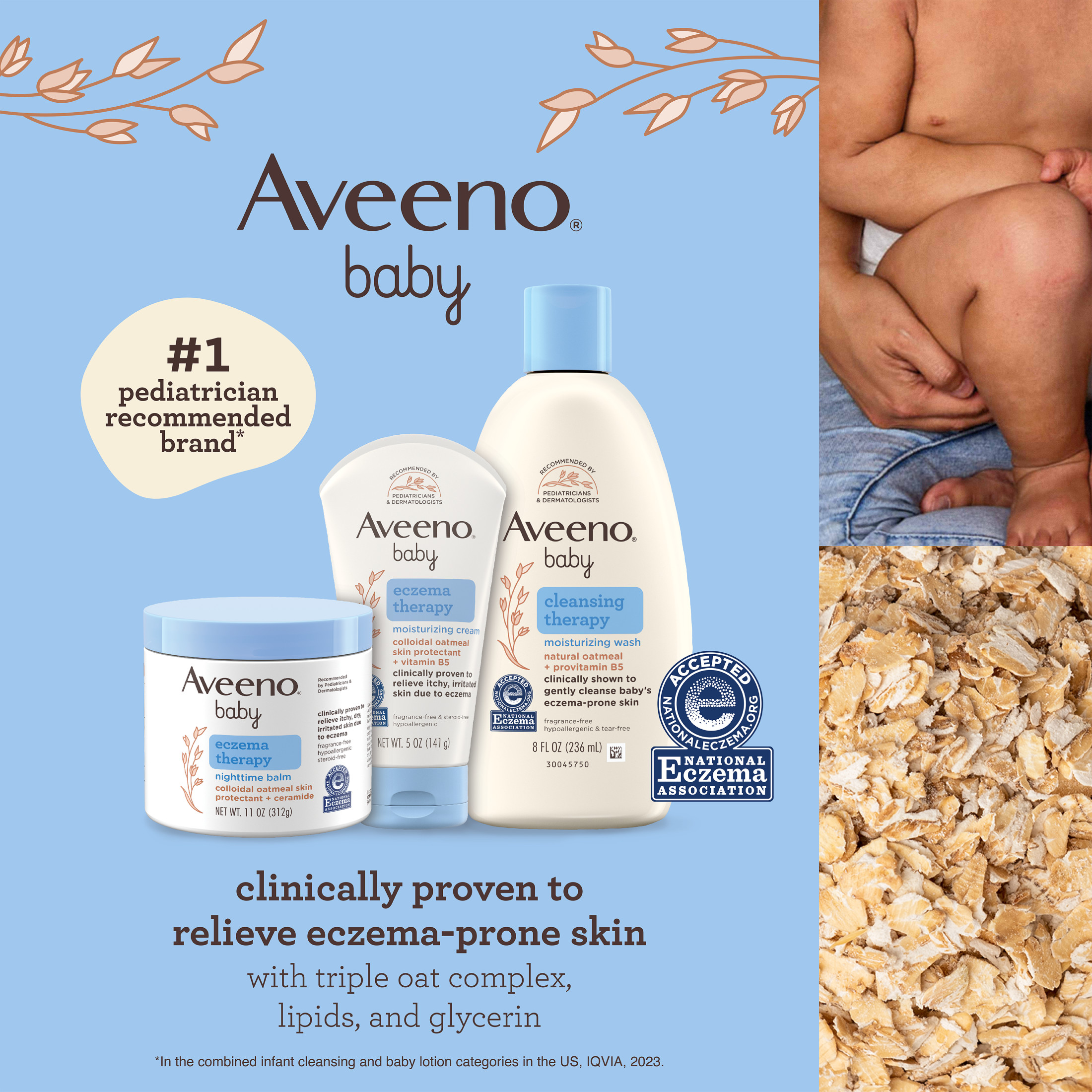 (2 pack) Aveeno Baby Eczema Therapy Moisturizing Body Lotion Cream, Natural Oatmeal, 7.3 oz Aveeno