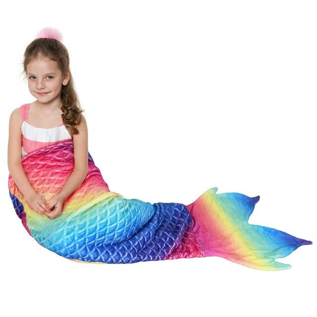 Catalonia Kids Mermaid Tail Blanket, Cozy Mermaid Sleeping Bag, Fish Scale Pattern, Perfect Gift for Girls Teen, Rainbow, 61" x 20" Catalonia