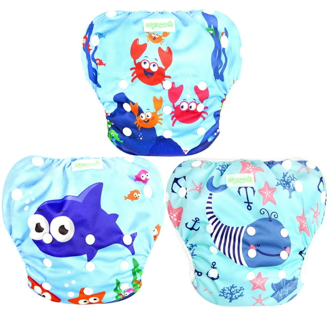 Wegreeco Baby & Toddler Snap One Size Adjustable Reusable Baby Swim Diaper (Diving,Ocean,Turtle,Small,3 Pack) Wegreeco