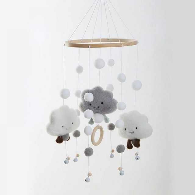 Baby Crib Mobile Wooden Wind Chime Bed Bell,Nursery Mobile Crib Bed Bell Baby Bedroom Ceiling Clouds Wind Chime Hanging Decor Color Profit Kids