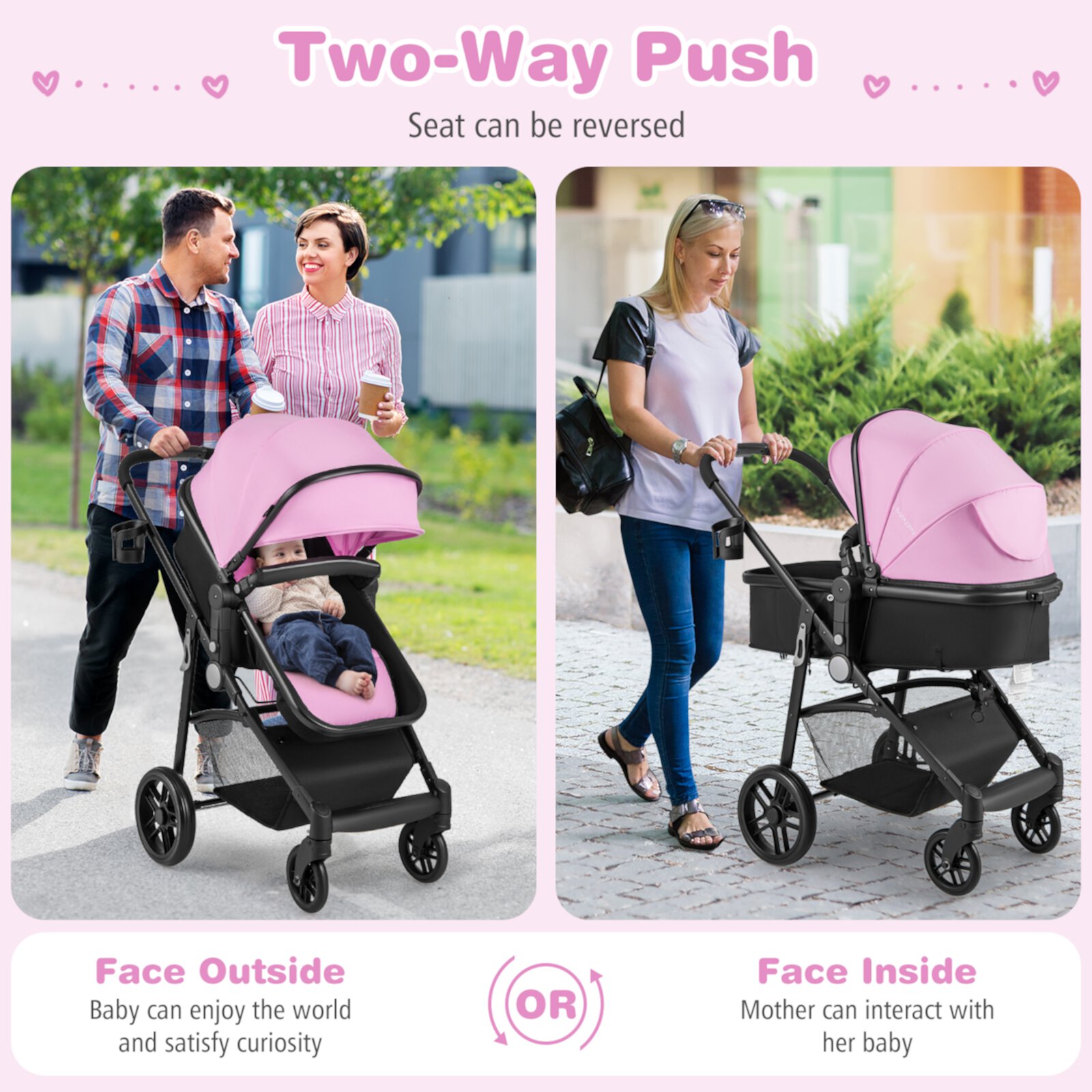 Babyjoy 2 In 1 Foldable Baby Stroller Kids Travel Newborn Infant Buggy Pushchair Pink Visit the Costway Store